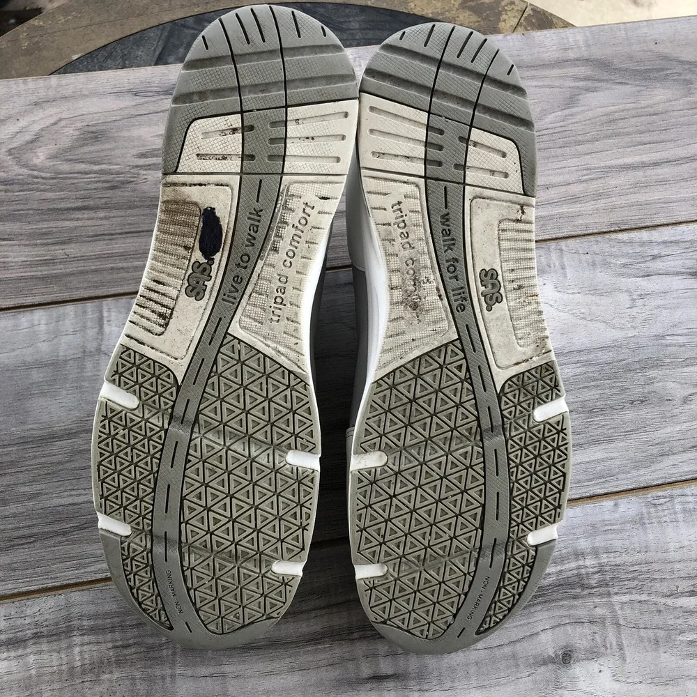 SAS Comfort Walking Shoes Women Size 9 B White Leather TMV EZ Strap Sneakers USA